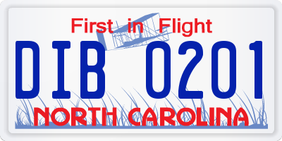 NC license plate DIB0201