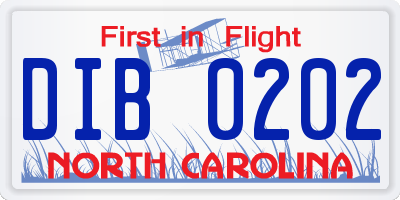 NC license plate DIB0202