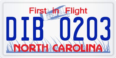 NC license plate DIB0203
