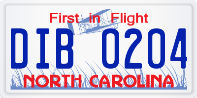 NC license plate DIB0204