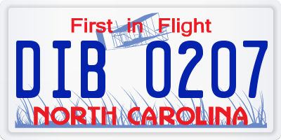 NC license plate DIB0207