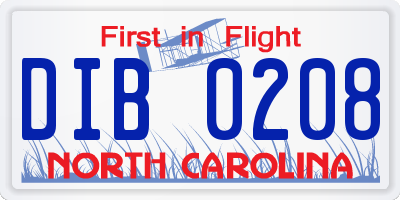 NC license plate DIB0208