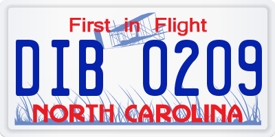 NC license plate DIB0209