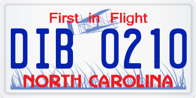 NC license plate DIB0210