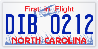 NC license plate DIB0212