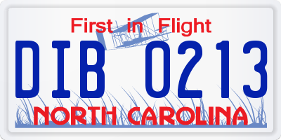 NC license plate DIB0213