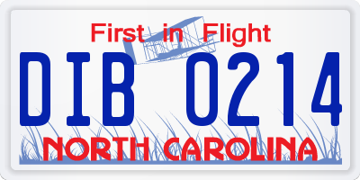 NC license plate DIB0214