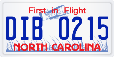 NC license plate DIB0215