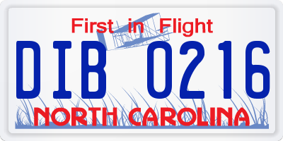 NC license plate DIB0216