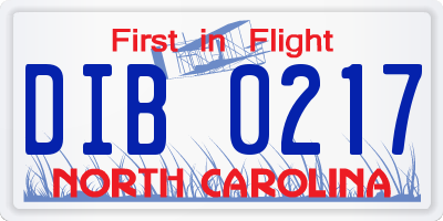 NC license plate DIB0217