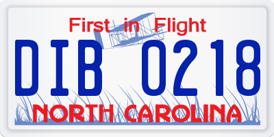 NC license plate DIB0218