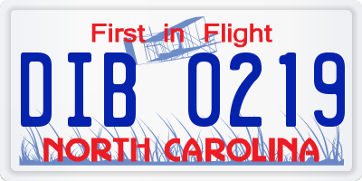 NC license plate DIB0219