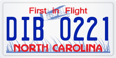 NC license plate DIB0221