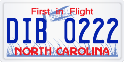 NC license plate DIB0222