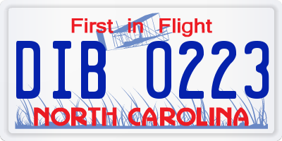 NC license plate DIB0223