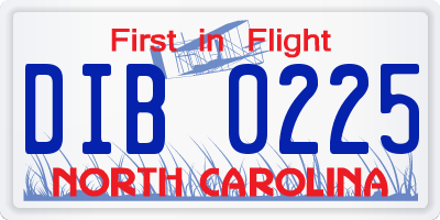 NC license plate DIB0225