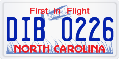 NC license plate DIB0226