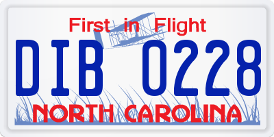 NC license plate DIB0228