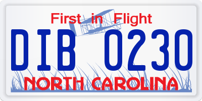 NC license plate DIB0230