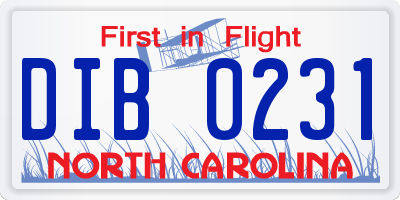 NC license plate DIB0231