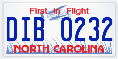 NC license plate DIB0232