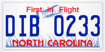 NC license plate DIB0233
