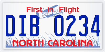 NC license plate DIB0234