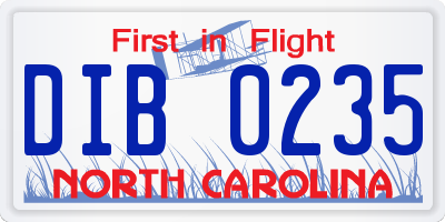 NC license plate DIB0235