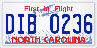 NC license plate DIB0236