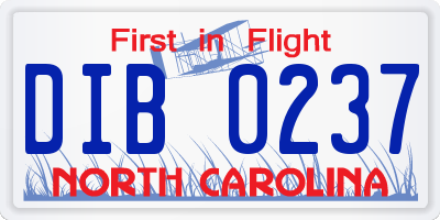 NC license plate DIB0237