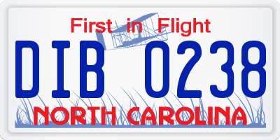 NC license plate DIB0238