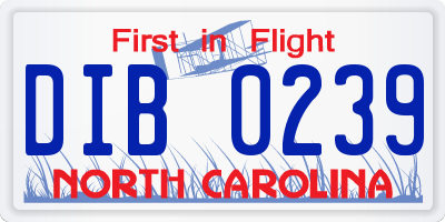 NC license plate DIB0239
