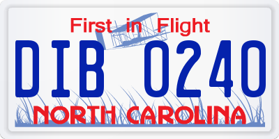 NC license plate DIB0240