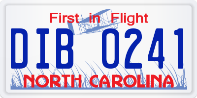 NC license plate DIB0241