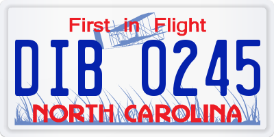 NC license plate DIB0245