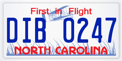 NC license plate DIB0247