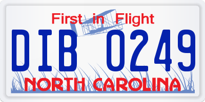 NC license plate DIB0249