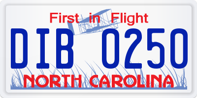 NC license plate DIB0250
