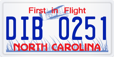 NC license plate DIB0251