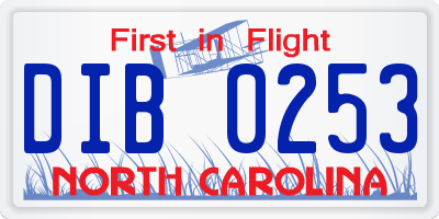NC license plate DIB0253