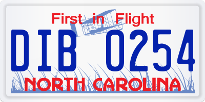NC license plate DIB0254
