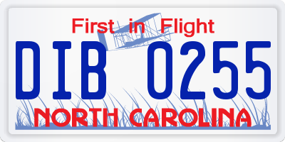 NC license plate DIB0255