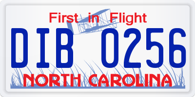 NC license plate DIB0256