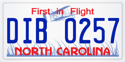 NC license plate DIB0257
