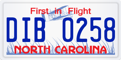 NC license plate DIB0258