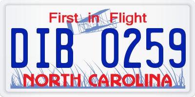 NC license plate DIB0259