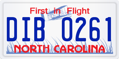 NC license plate DIB0261