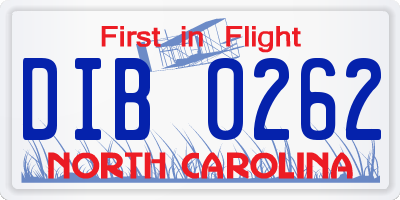 NC license plate DIB0262
