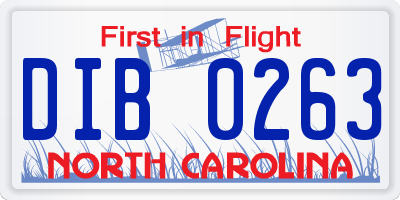 NC license plate DIB0263