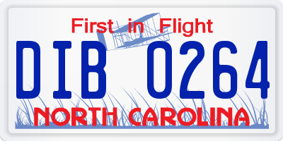 NC license plate DIB0264